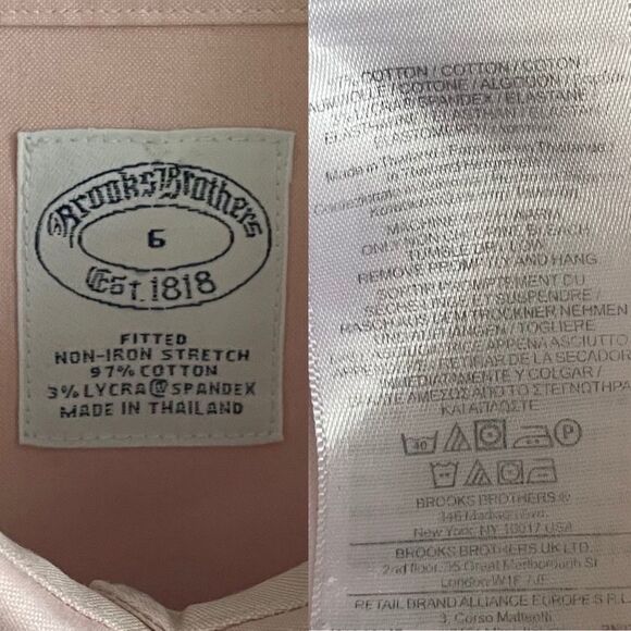 BROOKS BROTHERS Cotton Stretch Button Front Fitted Long Sleeve Shirt Pink 6 - Picture 7 of 7